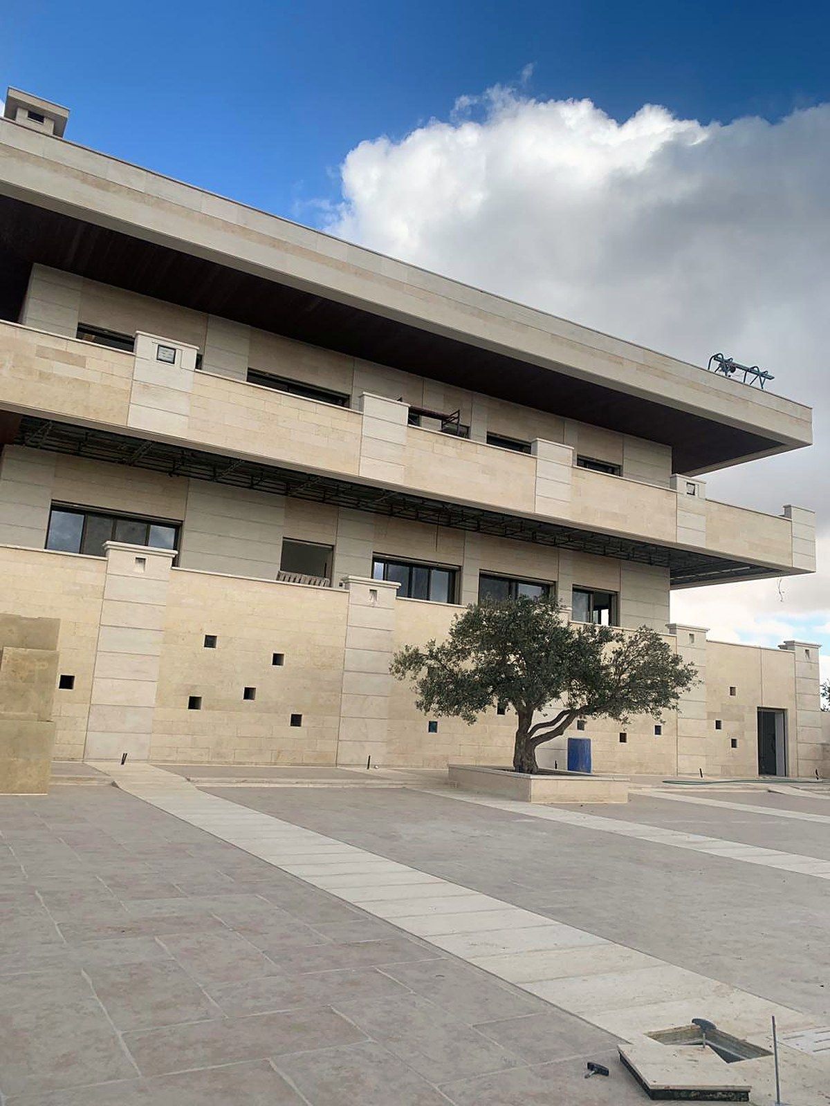 Stone facade with olive tree